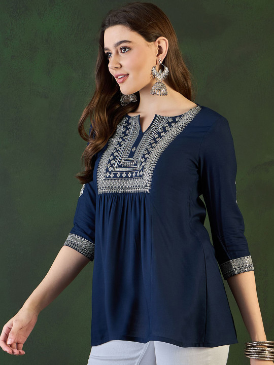 Women Ethnic Motifs Embroidered A-Line Short Kurti